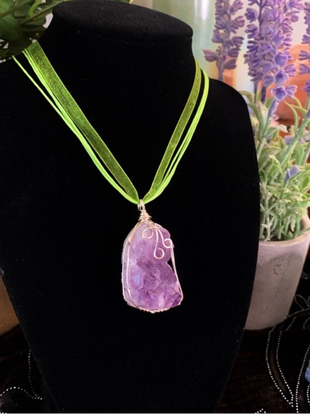 Purple Amethyst Wire-Wrapped Pendant Necklace